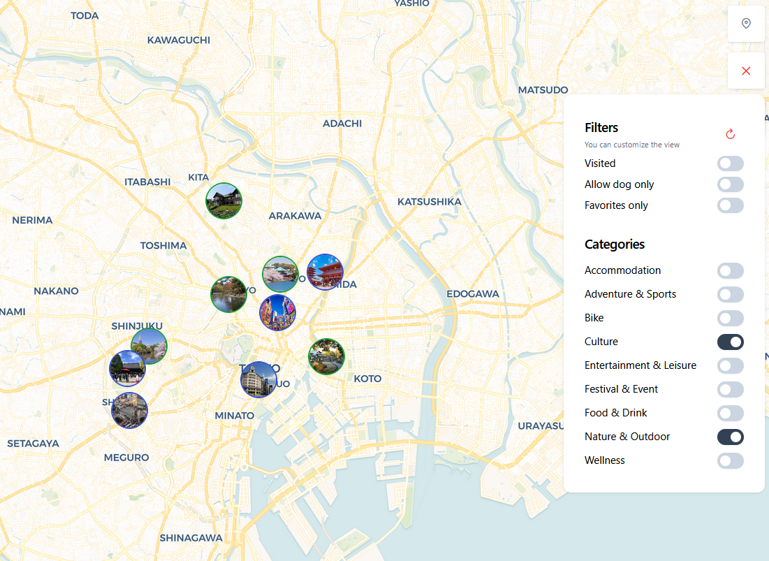 Filtering places in map using categories and criteria