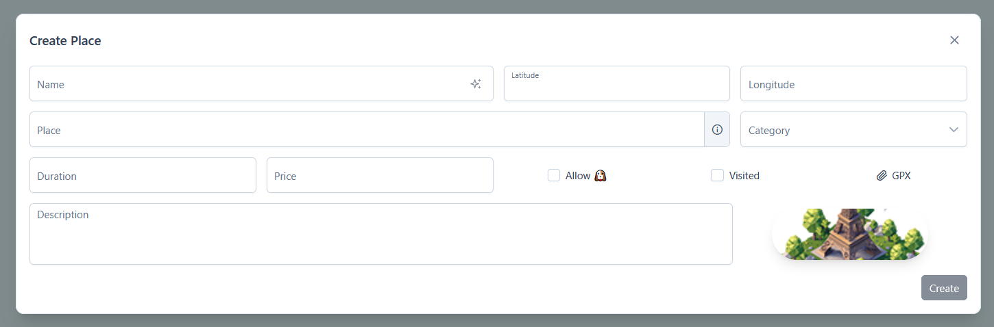 Place creation modal
