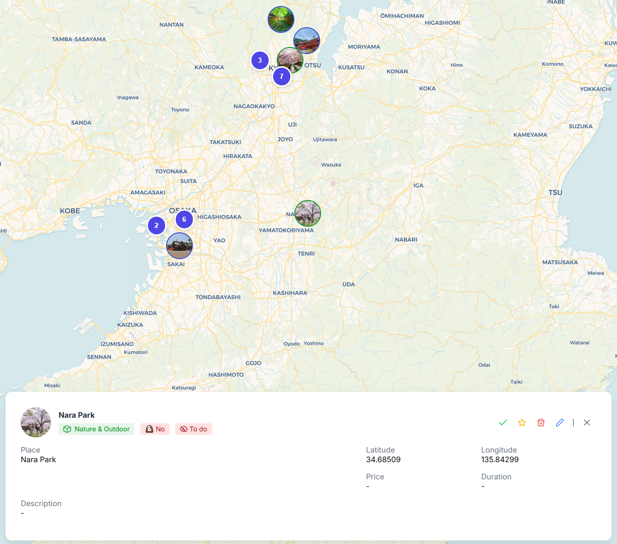 Places details on click