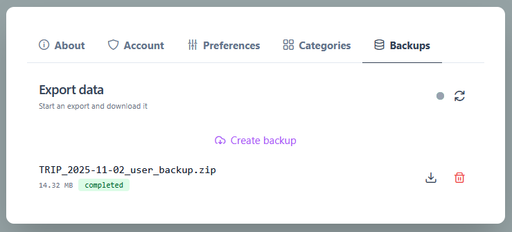 Backups tab