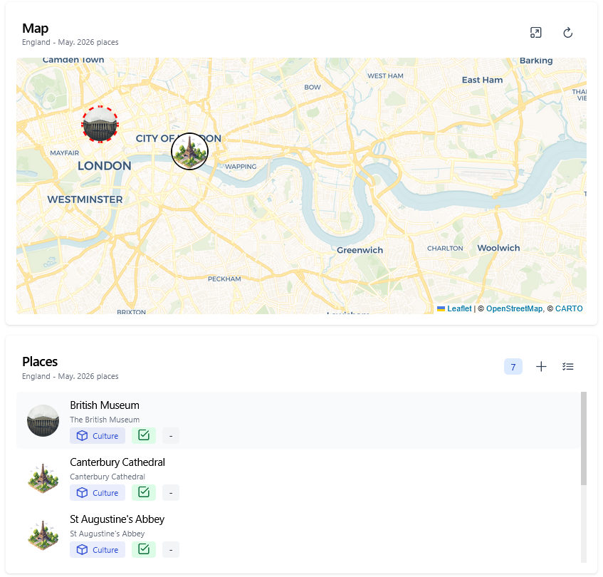 Trip - Highlight place on hover